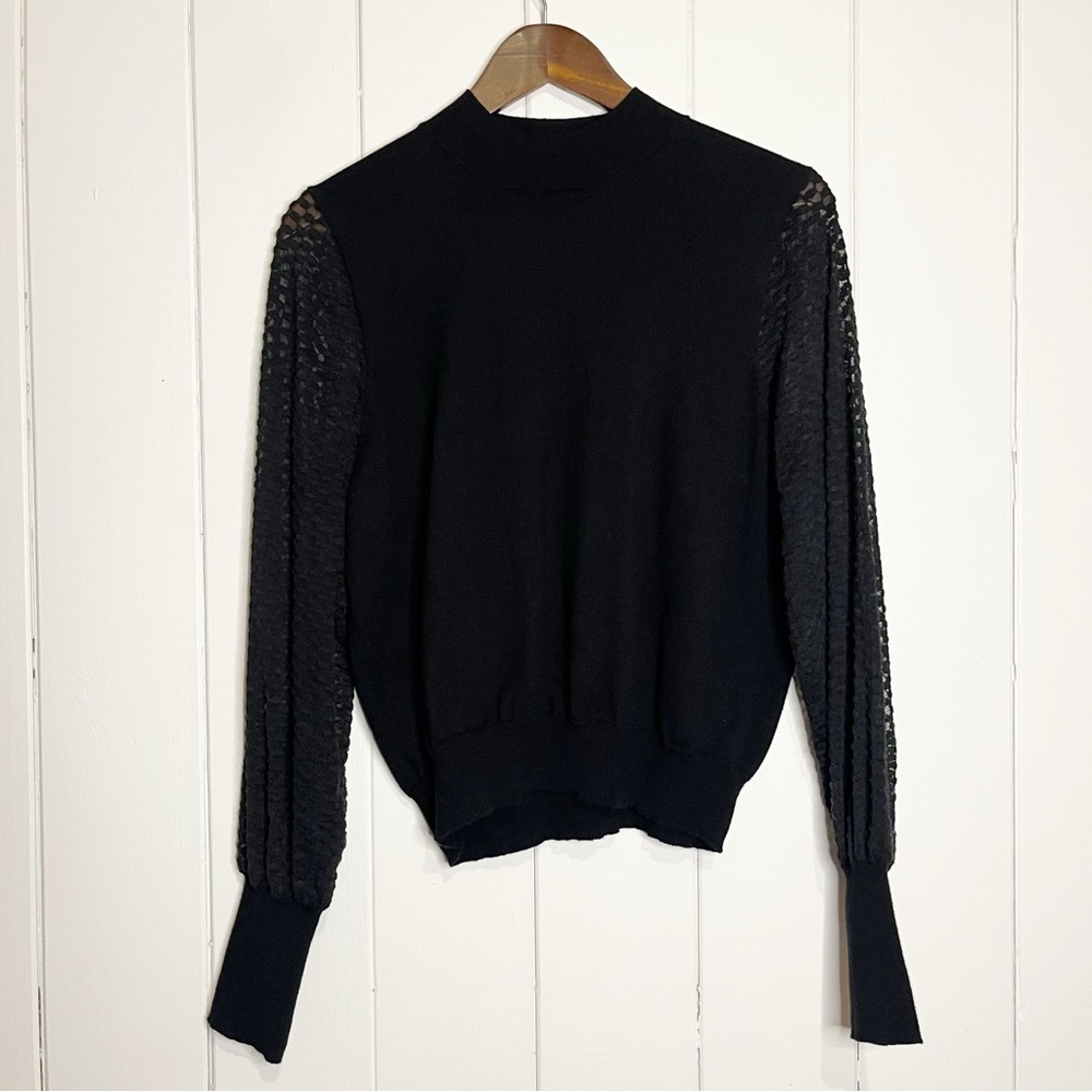 Buffalo David Bitton Black Lace Sleeve Mock Neck Sweater. Size Large.